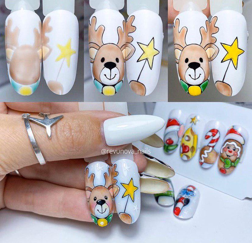 Олень на ногтях рисунок пошагово дизайн ногтей на новый год