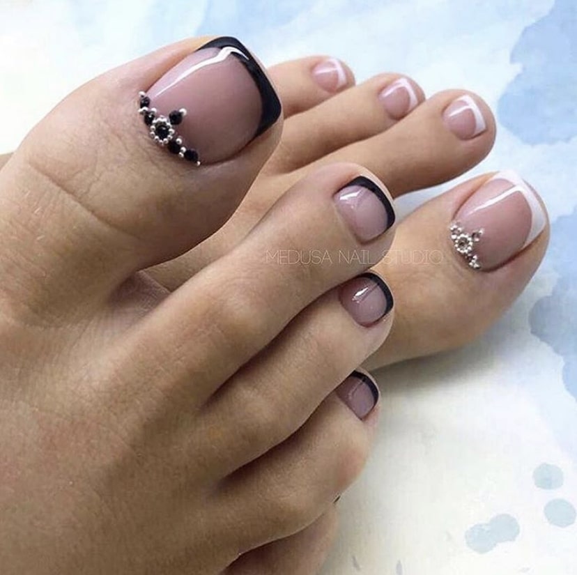 френч черный с розовым с лунками фото