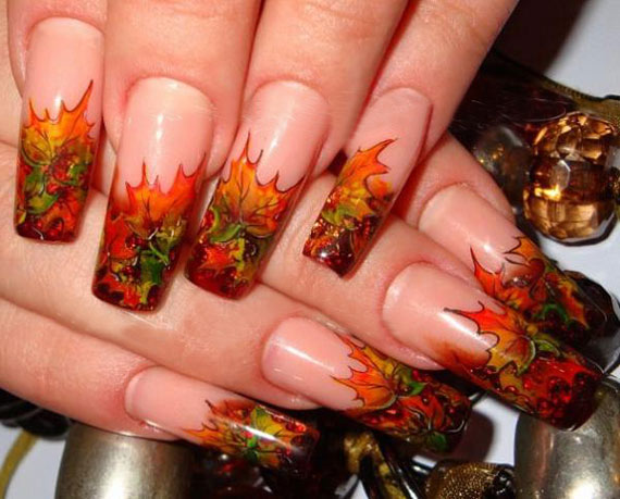 Аквариумный дизайн ногтей осенний