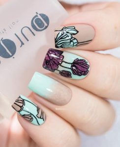 Бирюзовая и коричневая роспись