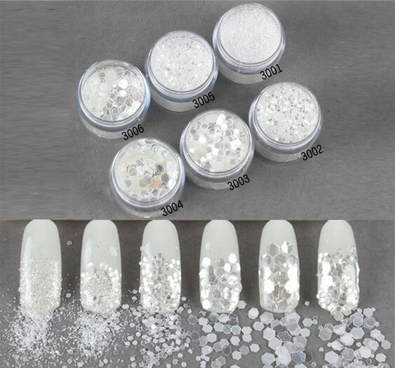 Как выбрать блестки к белому маникюру