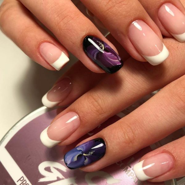 Жостовская роспись на короткие ногти френч