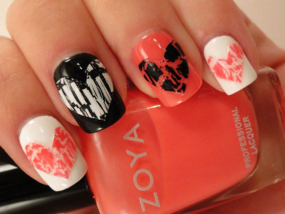 Маникюр на День Влюбленных на коротких ногтях