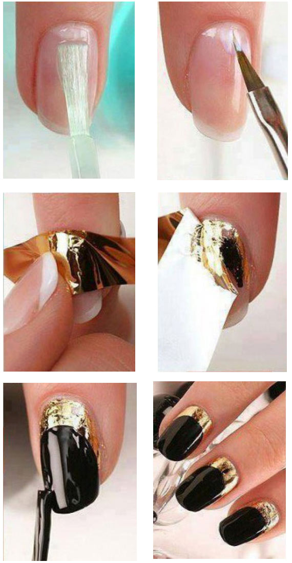 лунный маникюр с использованием фольги