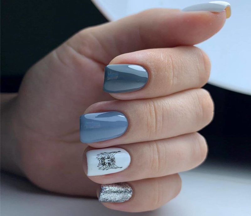 Серый маникюр с тремя разными оттенками