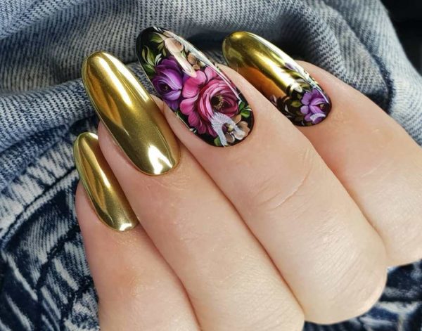 Золотой маникюр и жостовская роспись